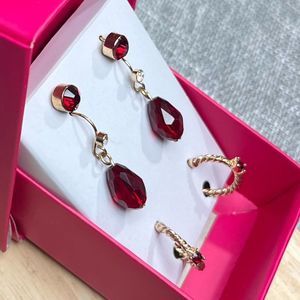 NEW! Set of 3 Ruby Red & Gold Earrings